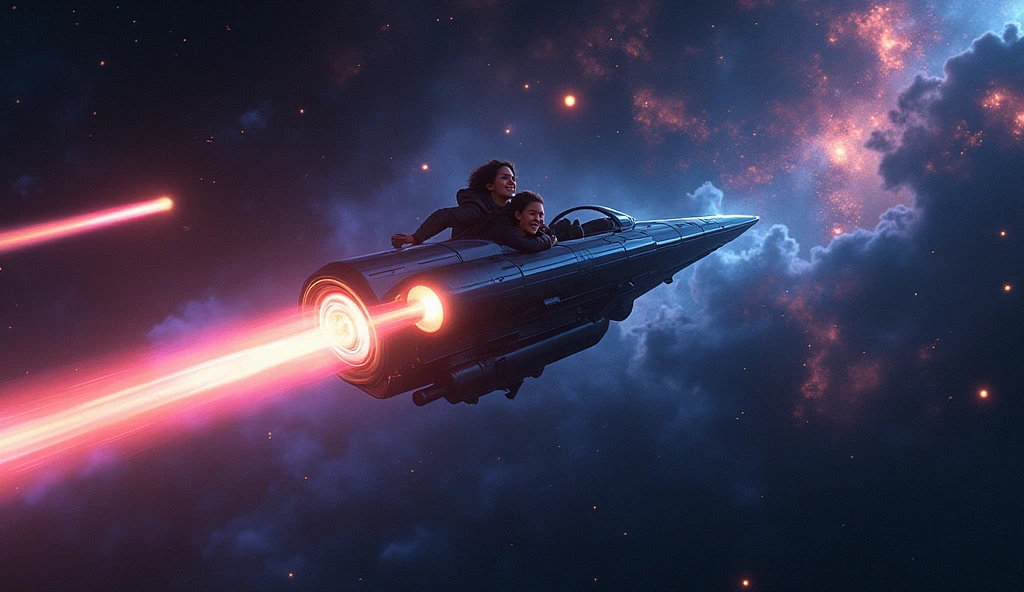 (photorealism:1.2), We are flying through comets The universe is ahead It's just the two of us.