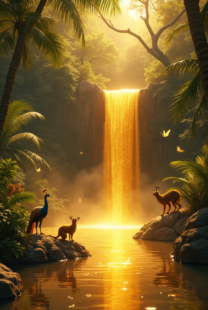 watterfol of honey in paradise with gold animals
