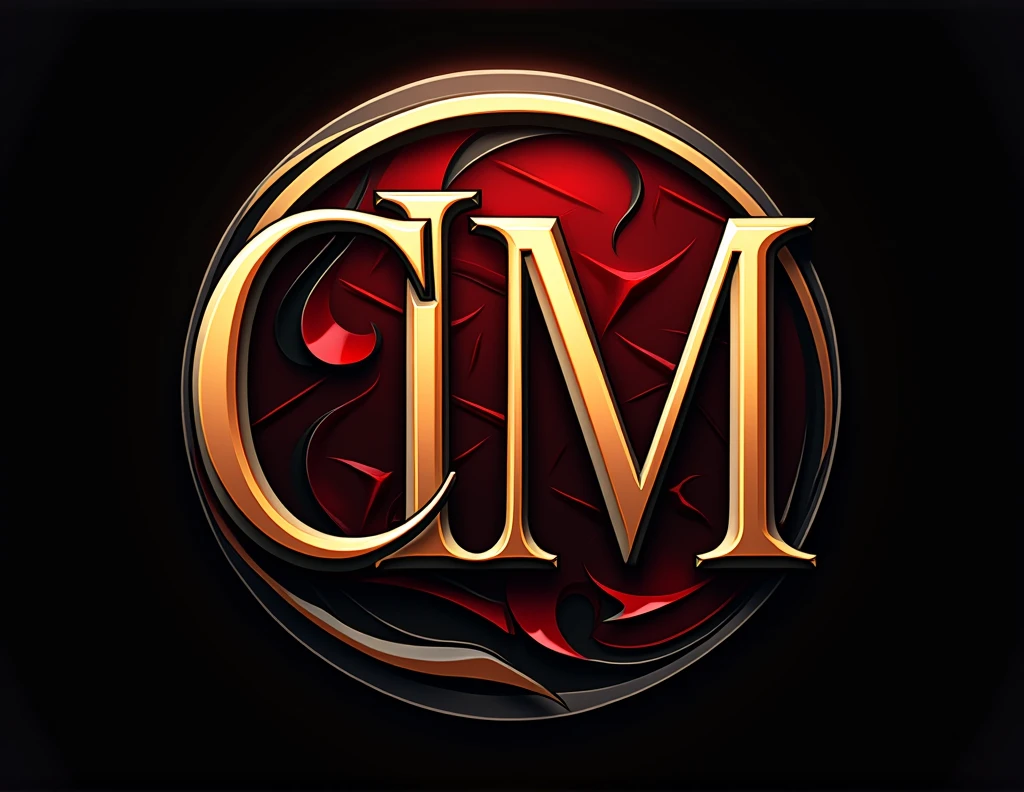 Create a logo with my initials C. I. M and that it be of the colors gold, red and black, combine those colors in addition to this that they have a striking background, all this within a circle 