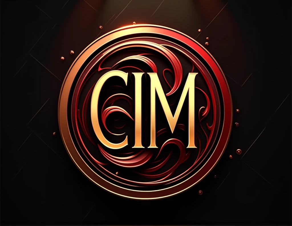 Create a logo with my initials C. I. M and that it be of the colors gold, red and black, combine those colors in addition to this that they have a striking background, all this within a circle