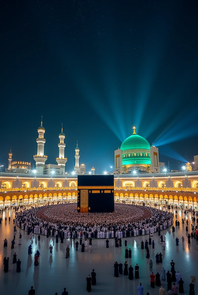 Mecca and madina together in night view 