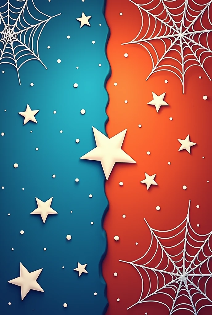 Make a wallpaper that has a blue background with white five-pointed stars and a red background with cobwebs, I want it in cartoon style