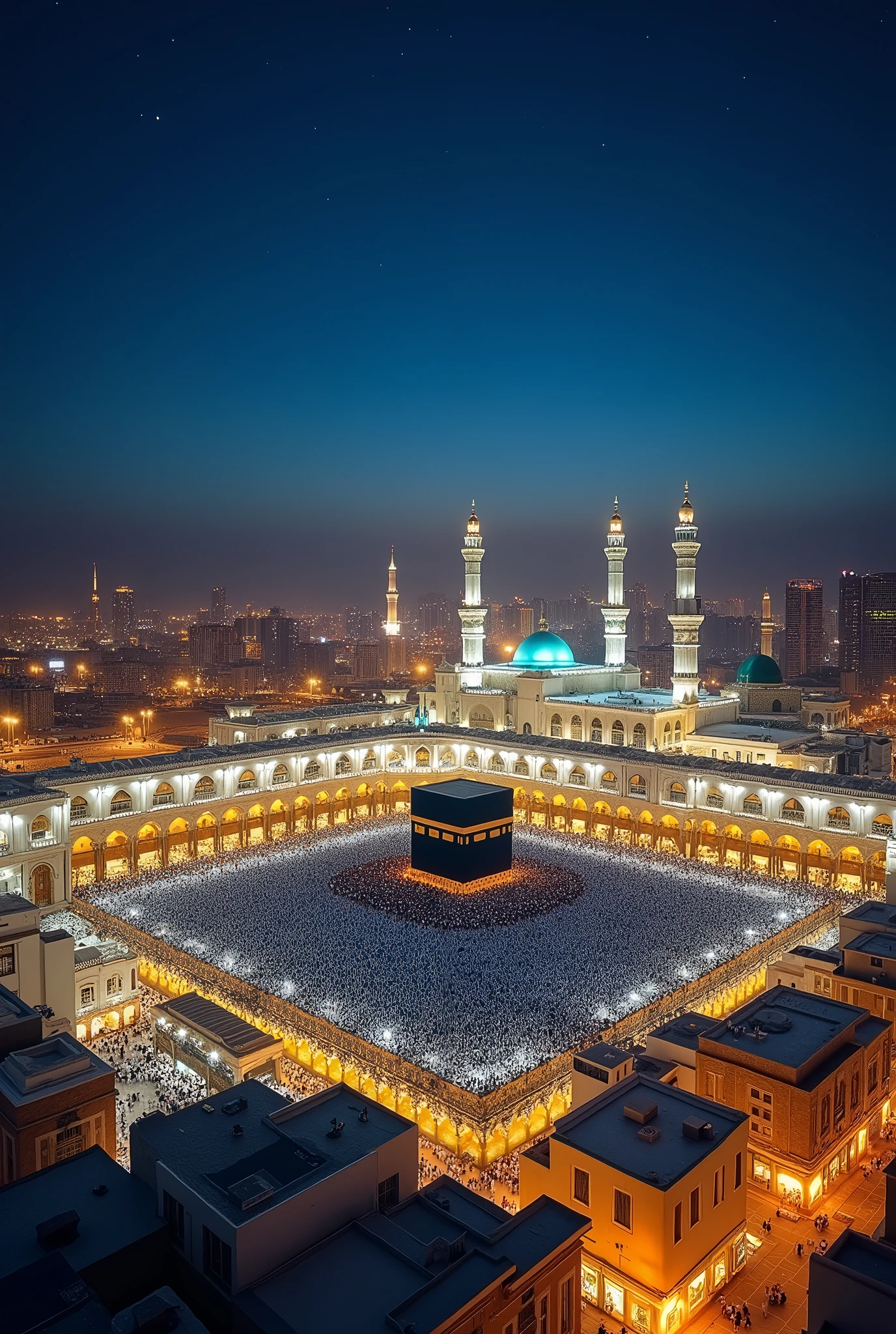 Mecca and madina together in a night view closer