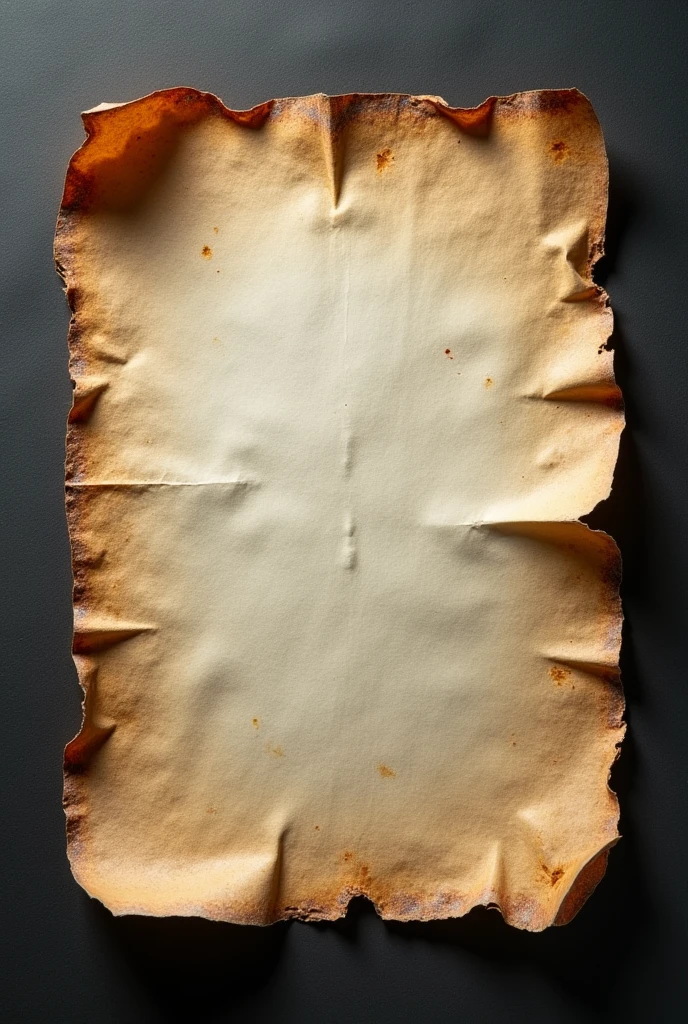 Create a single page without letters, old and somewhat burnt and torn 