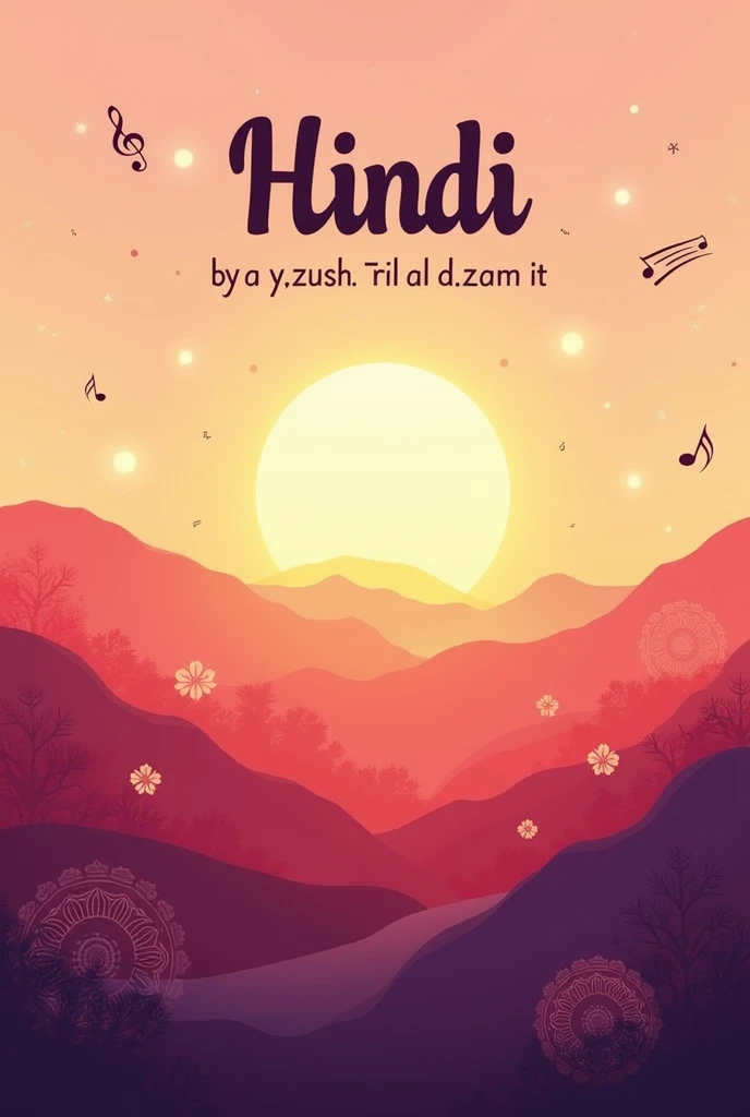 "Design a playlist cover photo for a collection of Hindi hit songs from Bollywood. The cover should evoke feelings of love, joy, peace, and calmness. Use soft, warm colors and incorporate elements like serene landscapes, romantic imagery, and musical notes. The design should have a harmonious blend of traditional Indian motifs with a modern aesthetic, capturing the essence of Bollywood's emotional and uplifting spirit."
Dont include couple just add feelings 
Add text with a big fonts "Hindi हिट्स " and under that with small fonts and with wide sapce between alphabates "by Ayush.Talsaniya