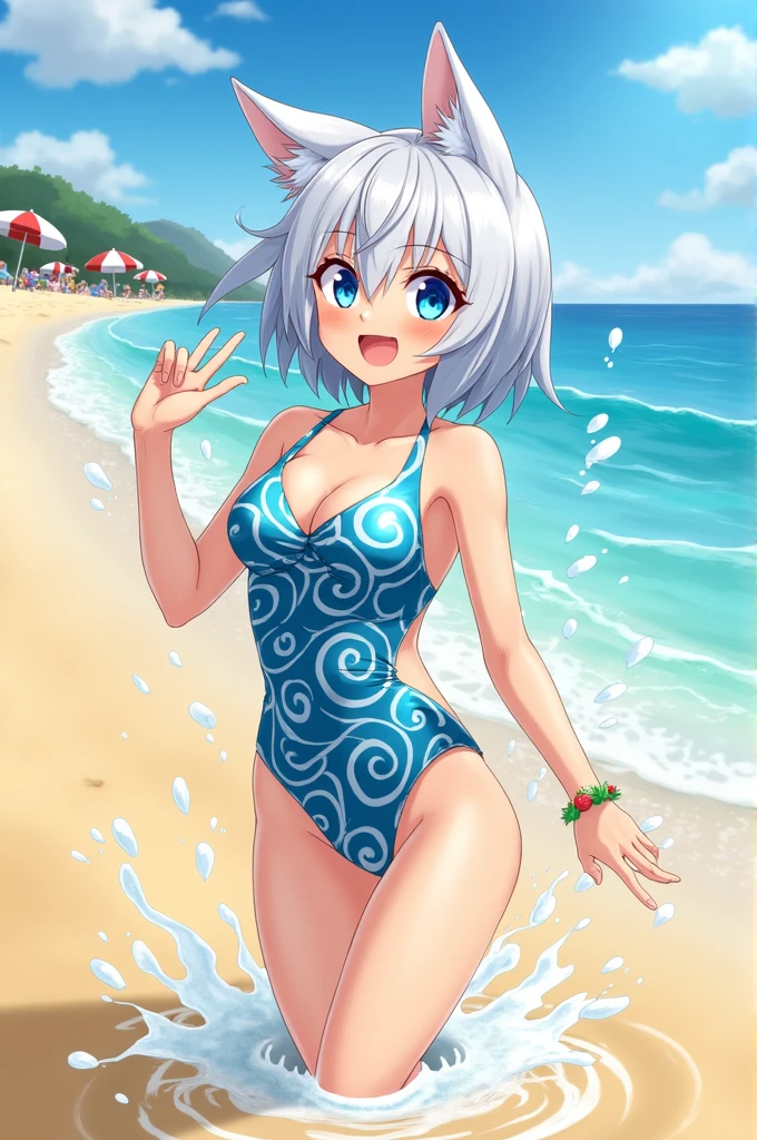 Fubuki Shirakami in a swimsuit at the beach