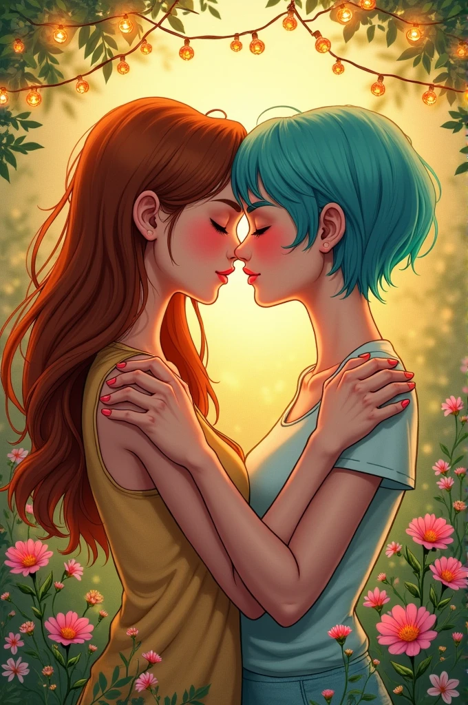 two teenage women kissing