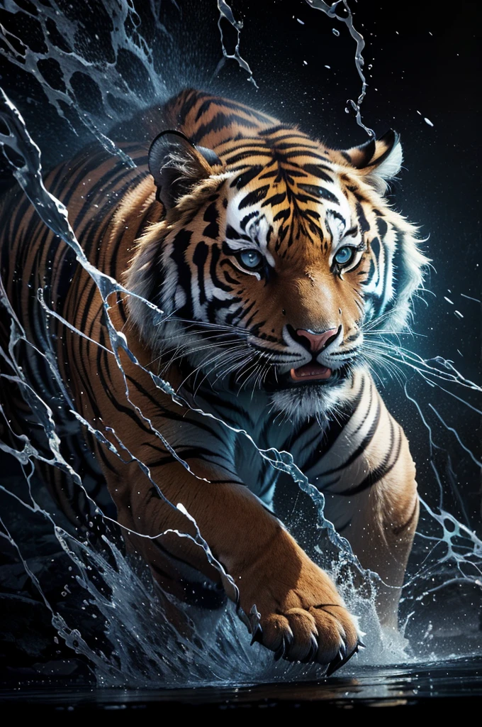 tigre, Macho Tiger, naturals, Powerful Tiger, Tigre photorrealistic FullHD, realistic detailed Tiger, Power of the Tiger, animal, ferocious, photorealism 8k, Núcleos photorrealistics FullHD 8K, Textura photorrealistic 4Ks, 4K PhotoRealism, photorealism 8k, Textura photorrealistic 4K, Contraste photorrealistic 4K, Profundidade photorrealistic, ultra HD, thunder, Sombras photorrealistics, perfect, realistic detailed, Waters, Godlike, sky, naturals, Linda, Rendering, photorrealistic, ultra HD, 4K, detailed textures, thunder, detailed shadows, detailed colors, sunset, sunset, sunset, naturals Linda, black backdrop, sunset, detailed contrast, realistic contrast, high resolution, detailed colors, fire, villany, posh