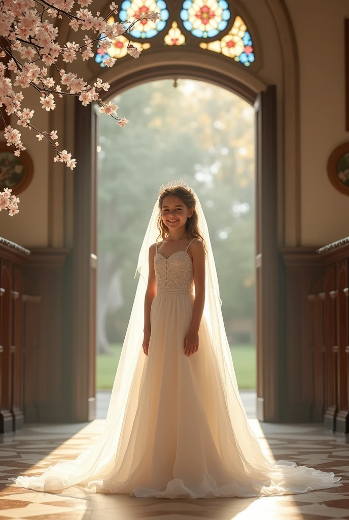 1 girl, masterpiece, High resolution, sound edges_you laugh_guild, ((wedding dress, church, Veil, wedding, branch))