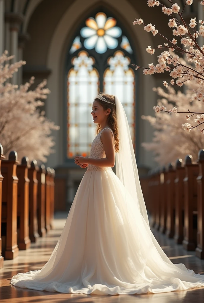 1 girl, masterpiece, High resolution, sound edges_you laugh_guild, ((wedding dress, church, Veil, wedding, branch))