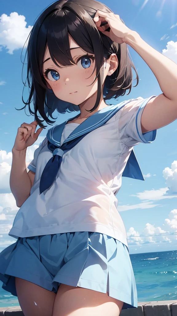 Invisible Man、Only the clothes are not see-through.、Light blue sailor suit