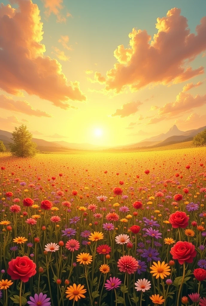 field of diffrent color and honey in the sky