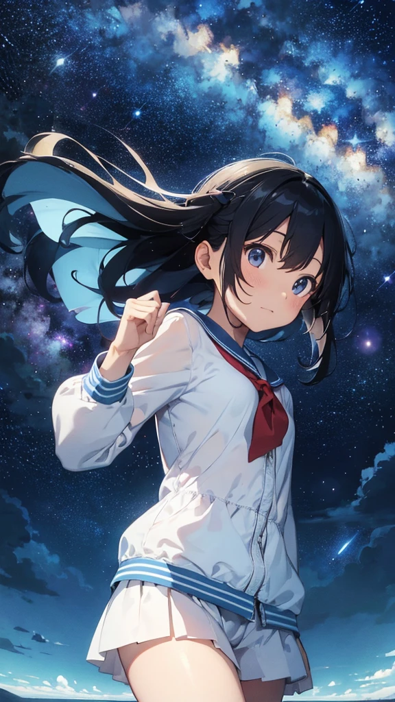 Invisible Man、Only the clothes are not see-through.、Light blue sailor suit、A barren desert, the night sky, and the Milky Way galaxy.