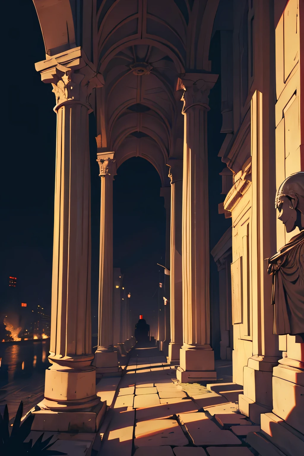 очень dark background, Roman Empire, dark background, night, Column, Banners, roman temples, war, a lot of details, dark, blood, bio, Murder