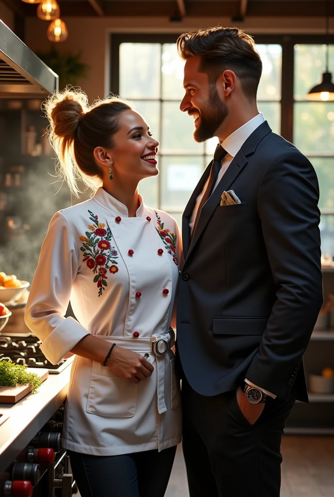 2 animated couple photos, a businessman and me, a woman chef