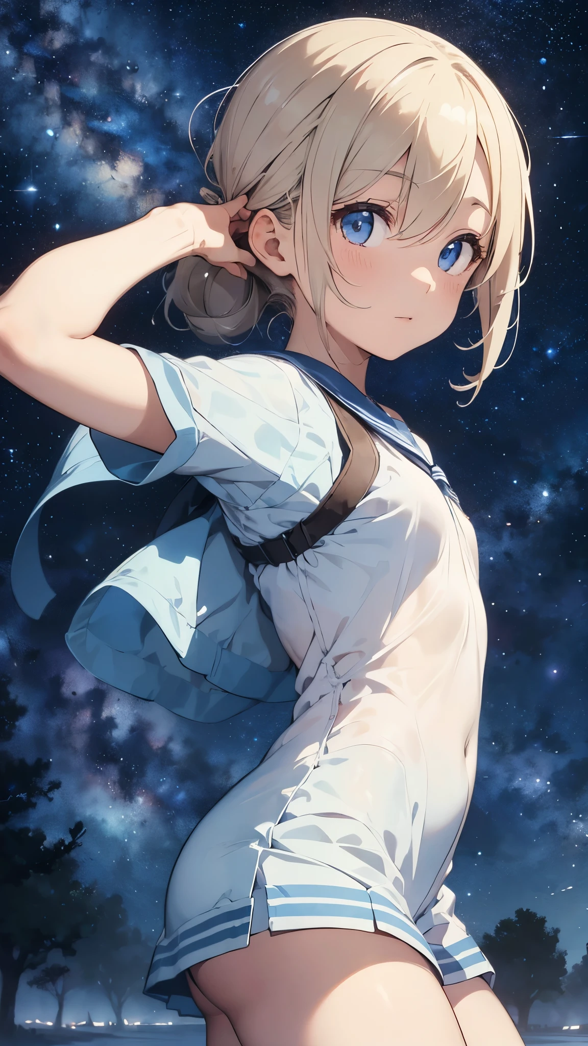 Invisible Man、Only the clothes are not see-through.、Light blue sailor suit、A barren desert, the night sky, and the Milky Way galaxy.