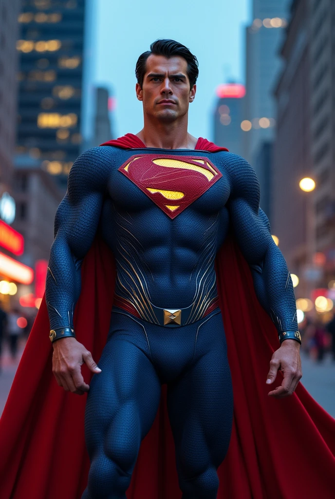 Create a realistic image of superman, fully body, marvel characteristics