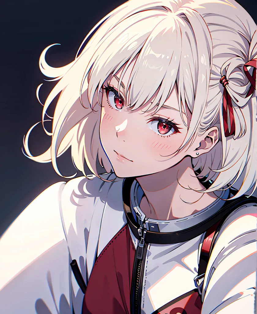 Ridiculous Resolutions, High resolution, (masterpiece: 1.4), Very detailed, 1 person, seen from above in spacesuit, space, floating, Wide angle lens distortion, Platinum Blonde, Medium Hair, Red eyes