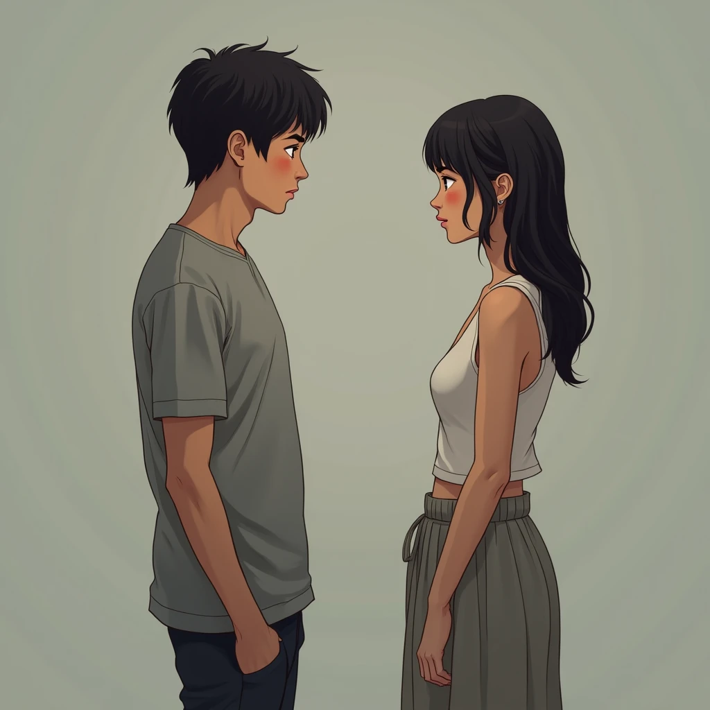 Her Japanese girlfriend is turning her back to her boyfriend, asking for intercourse.