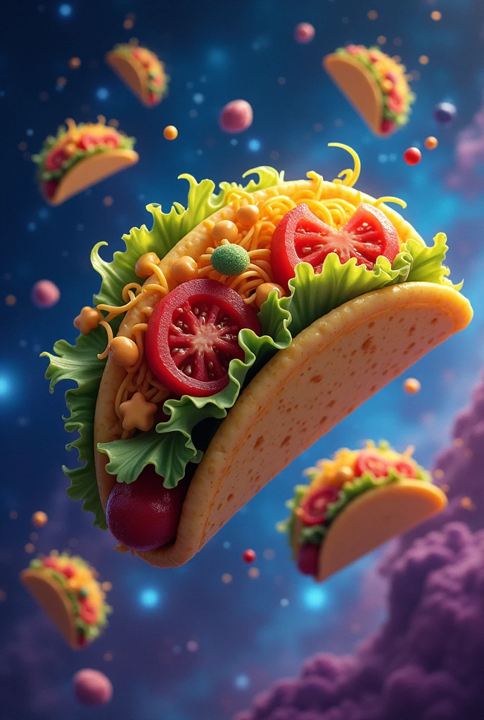 Generate animated tacos in close-up in space