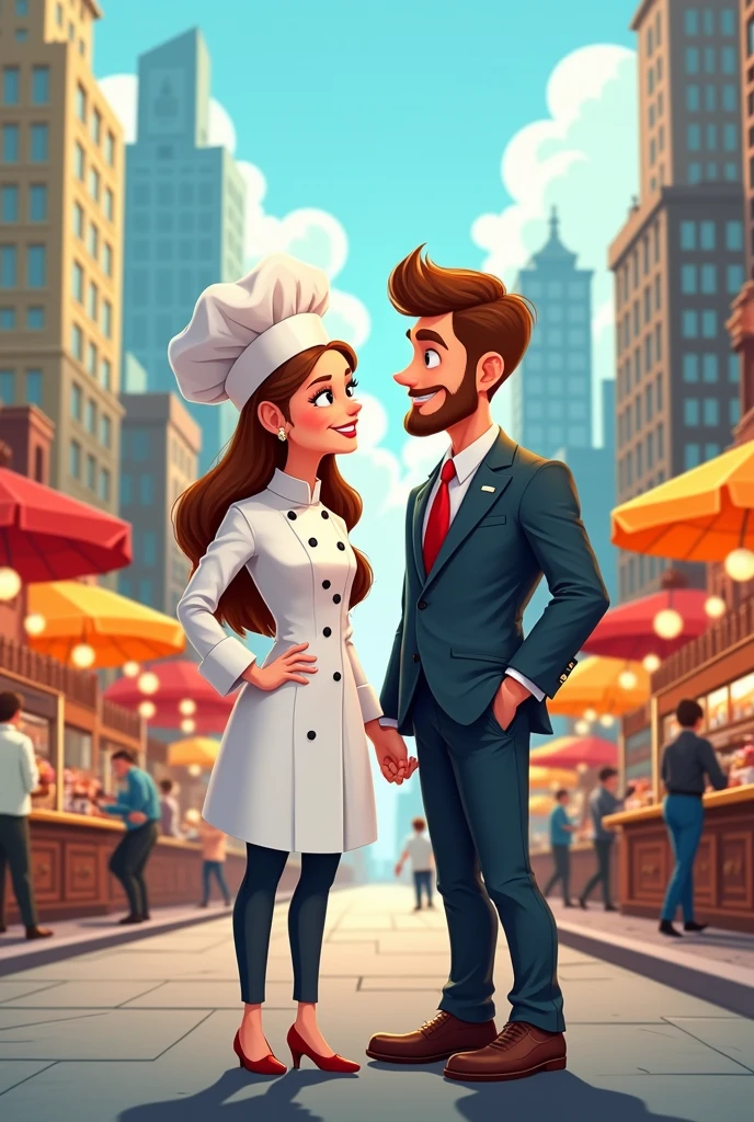 Cartoon couple, he's a businessman and I'm a woman chef