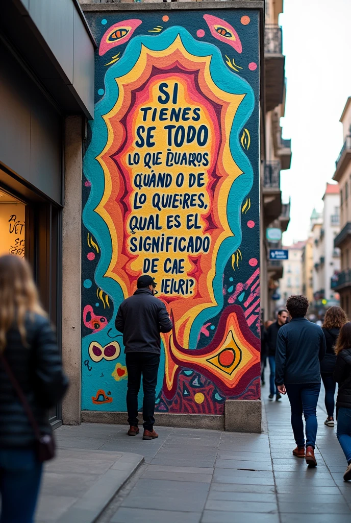 An image with the phrase IF YOU HAVE EVERYTHING YOU WANT WHEN YOU WANT IT, WHAT IS THE MEANING OF LIFE?? in Spanish 