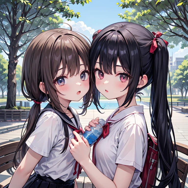Lewdな女学生、((幼いGirlの自慰))、field、garden、grass((NSfW Vibrator Inserted and Vibrated))、Ahegao、pleasure、Climax、Agony、Lewd、Ecstatic expression、童顔で幼いGirl、((Love juices are dripping down her thighs、No pussy juice々leak))バイブの刺激にAgonyしClimax、Drunken eyes、((A with a baby r grades of elem ))Long twlue ribbon、Brown Hair、Soft Hair、Elementary school girl