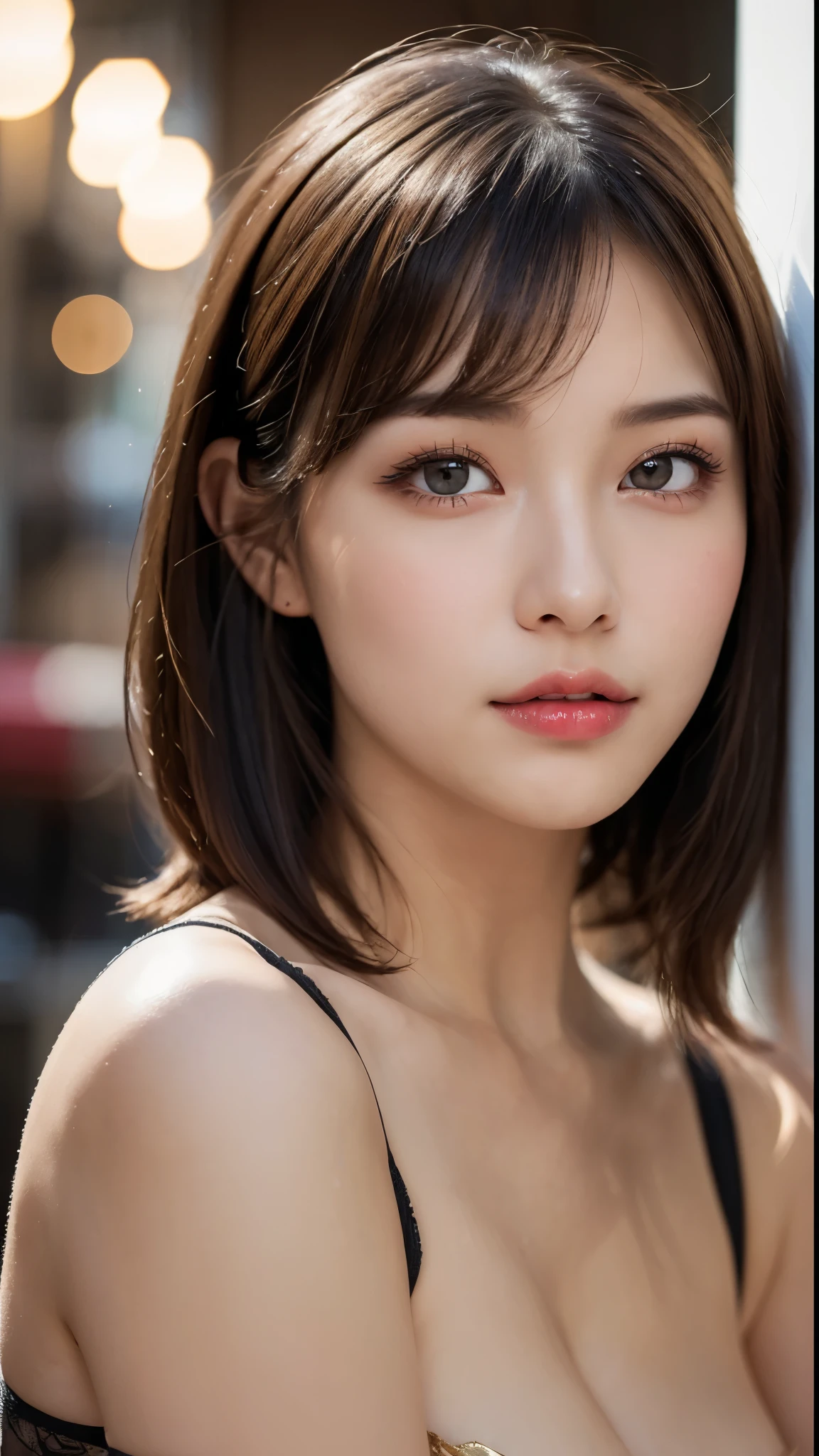 (photorealistic, 32k, RAW photo, best quality: 1.5), (masterpiece:1.3), (absurdres, attractive, ultra high resolution, ultra realistic, highly detailed, golden ratio, ultra detailed, super fucking beautiful detailed face), natural makeup, detailed cloth texture, detailed hair texture, beautiful detailed fullbody, Perfect female body, accurate, Anatomically correct, Highly detailed face and skin texture, (beautiful hands), (realistic skin), (beautiful pale skin:1.1), (Perfect dynamic composition, looking at viewer), (cowboy shot:1.3), (Cabaret Showgir:1.6),
BREAK,
realistic eyes, beautiful detailed eyes, symmetric eyes, Light Brown eyes, Double eyelids, Thin eyebrows, (Glossy lips:1.4), ((A face with waiting for a kiss:1.2)), (blush:1.1),
BREAK,
((short hair, bob, Dark blonde hair, bangs:1.2)),