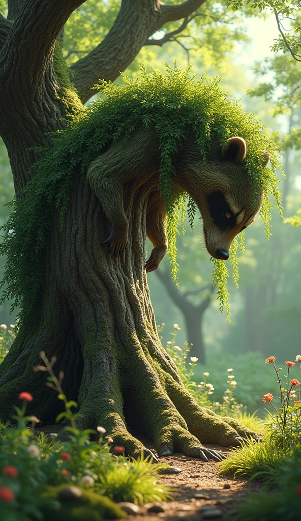 (photorealism)
a tree bend down seems
 like a raqu 