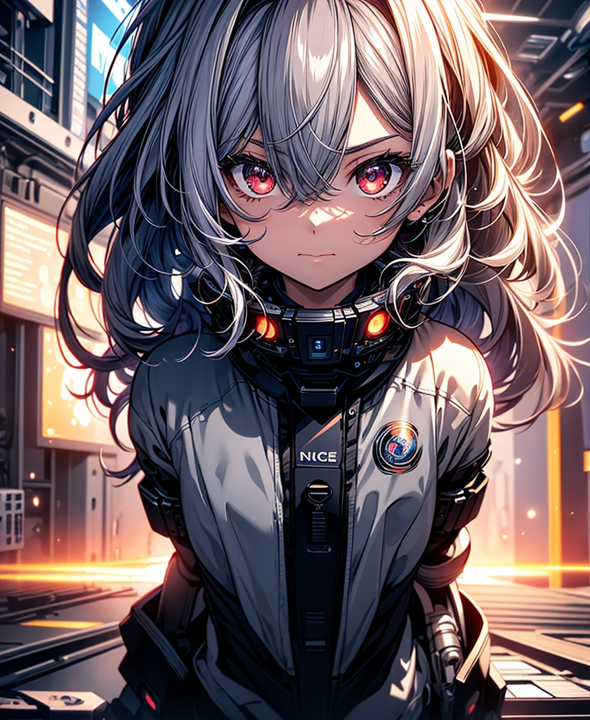 masterpiece, universeステーションの少女, universeで, window, nice, wallpaper, universeの, universe, constellation, Jupiter, Futuristic, cyber-, technology, technologynological, universe服, Cut Girl, cute, Expressive eyes, Perfect Face, Cinematic, artistic, creative, Sensual,dark, Shine, Magic. Red eyes, Shineing eyes, Cutting grey hair, wire,Embarrassing, Digital Art,4K, Trace Light