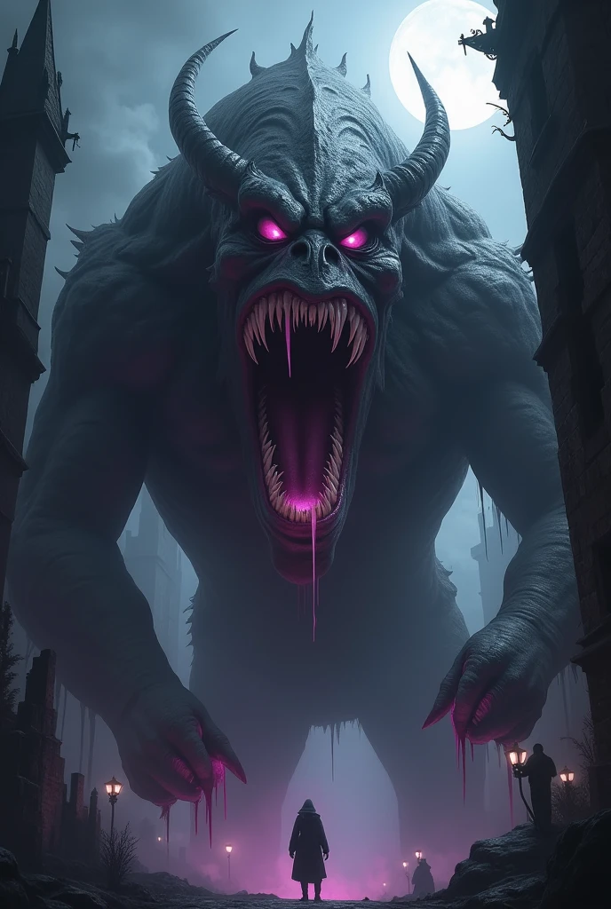 create monster images with 5 eyes , gigant ass , with sharp teeth , with a slightly dark tone creating a 9 shape:16 gothic image style