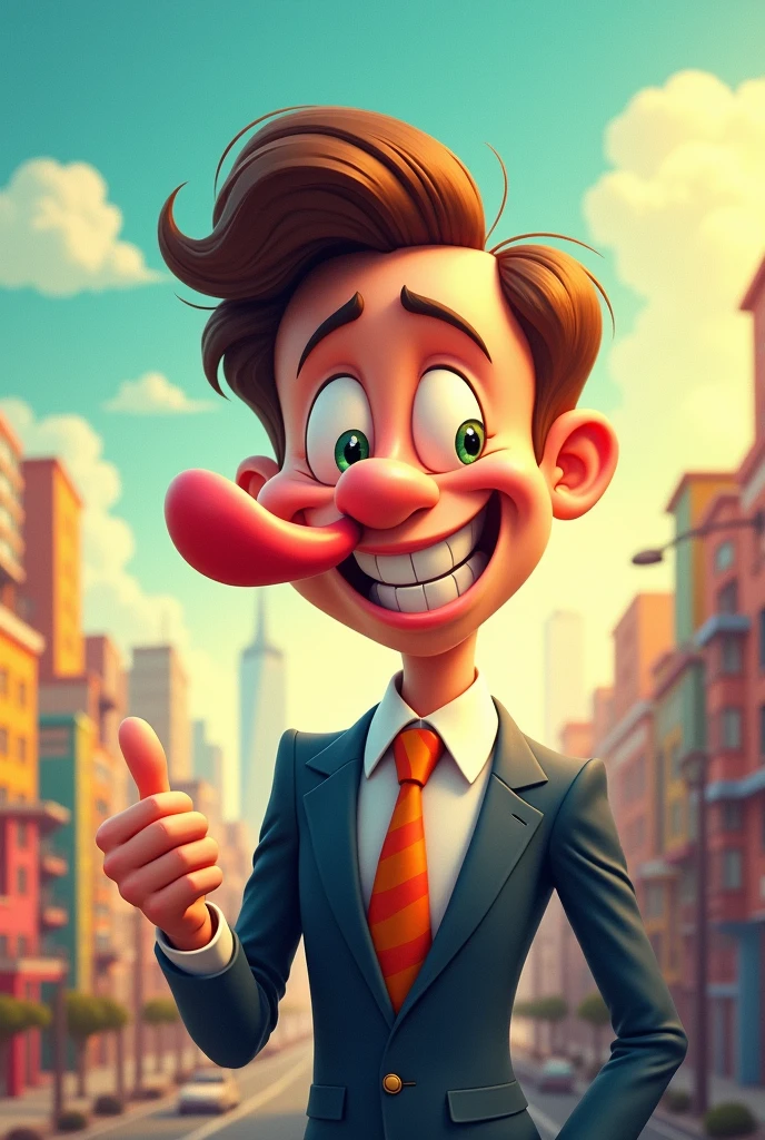 A cartoon businessman giving a kiss to the right.