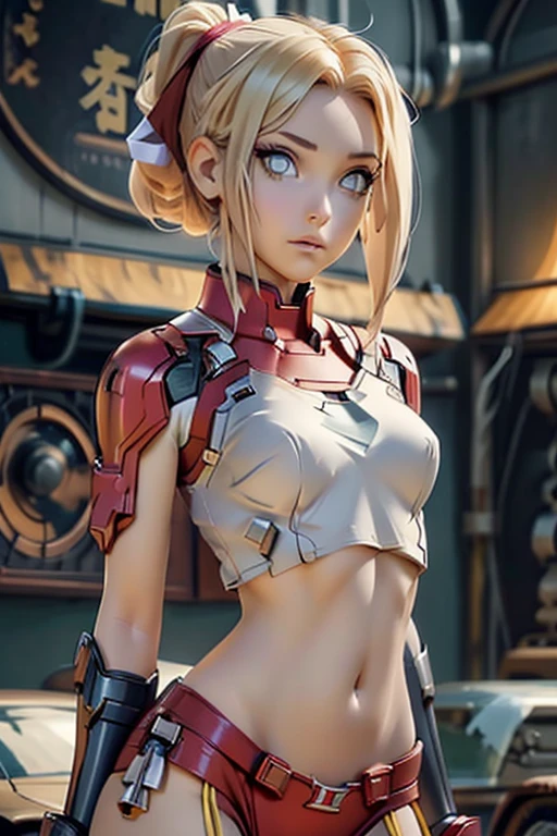((best quality)), ((masterpiece)), (detailed), NSFW, small breasts, prominent collarbones, skinny arms, flat stomach, visible hip bones, long hair, red hair, white hair, blonde hair, dark hair, ponytail, thick ponytail, heavy ponytail, Realistic Shadows, Detailed skin, Very small breasts, Hair Ribbon, Very detailed, highly detailed face, Perfect face shape, Perfect lips, Perfect nose, Correct beautiful eyes, Watching Viewer, Best Quality, Single Girl, Solo, wearin iron man skimpy outfit