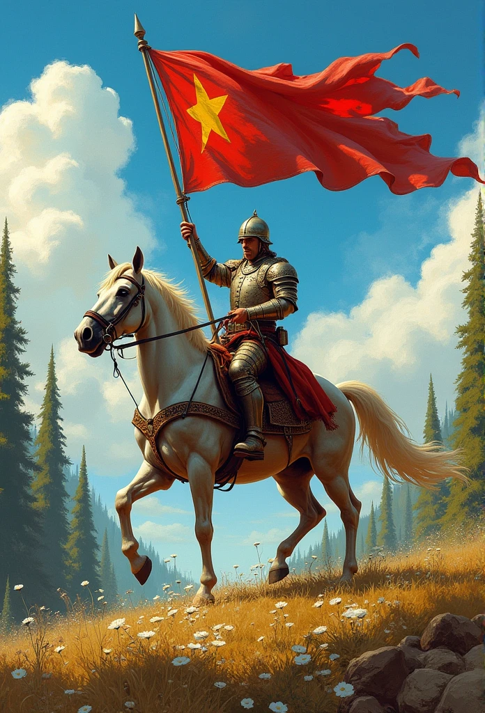 there is a man riding a horse with a flag on it, by Anna Füssli, by Artur Tarnowski, by Ludwik Konarzewski, by Zlatyu Boyadzhiev, by Darek Zabrocki, by Adam Marczyński, by Relja Penezic, by Marcin Zaleski
