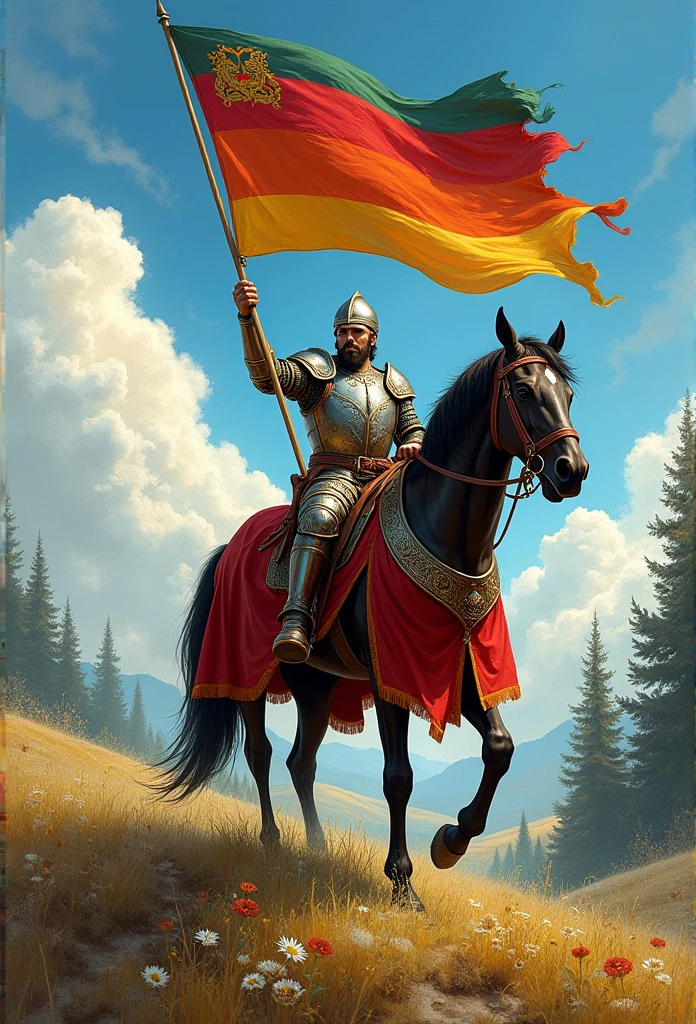 there is a man riding a horse with a flag on it, by Anna Füssli, by Artur Tarnowski, by Ludwik Konarzewski, by Zlatyu Boyadzhiev, by Darek Zabrocki, by Adam Marczyński, by Relja Penezic, by Marcin Zaleski