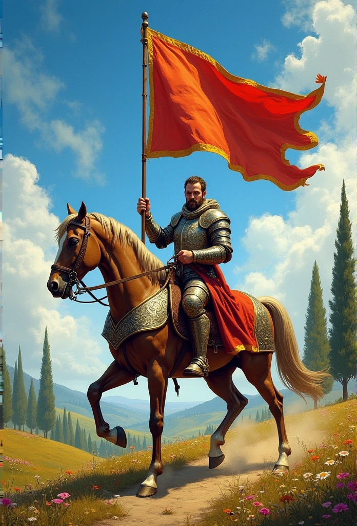 there is a man riding a horse with a flag on it, by Anna Füssli, by Artur Tarnowski, by Ludwik Konarzewski, by Zlatyu Boyadzhiev, by Darek Zabrocki, by Adam Marczyński, by Relja Penezic, by Marcin Zaleski