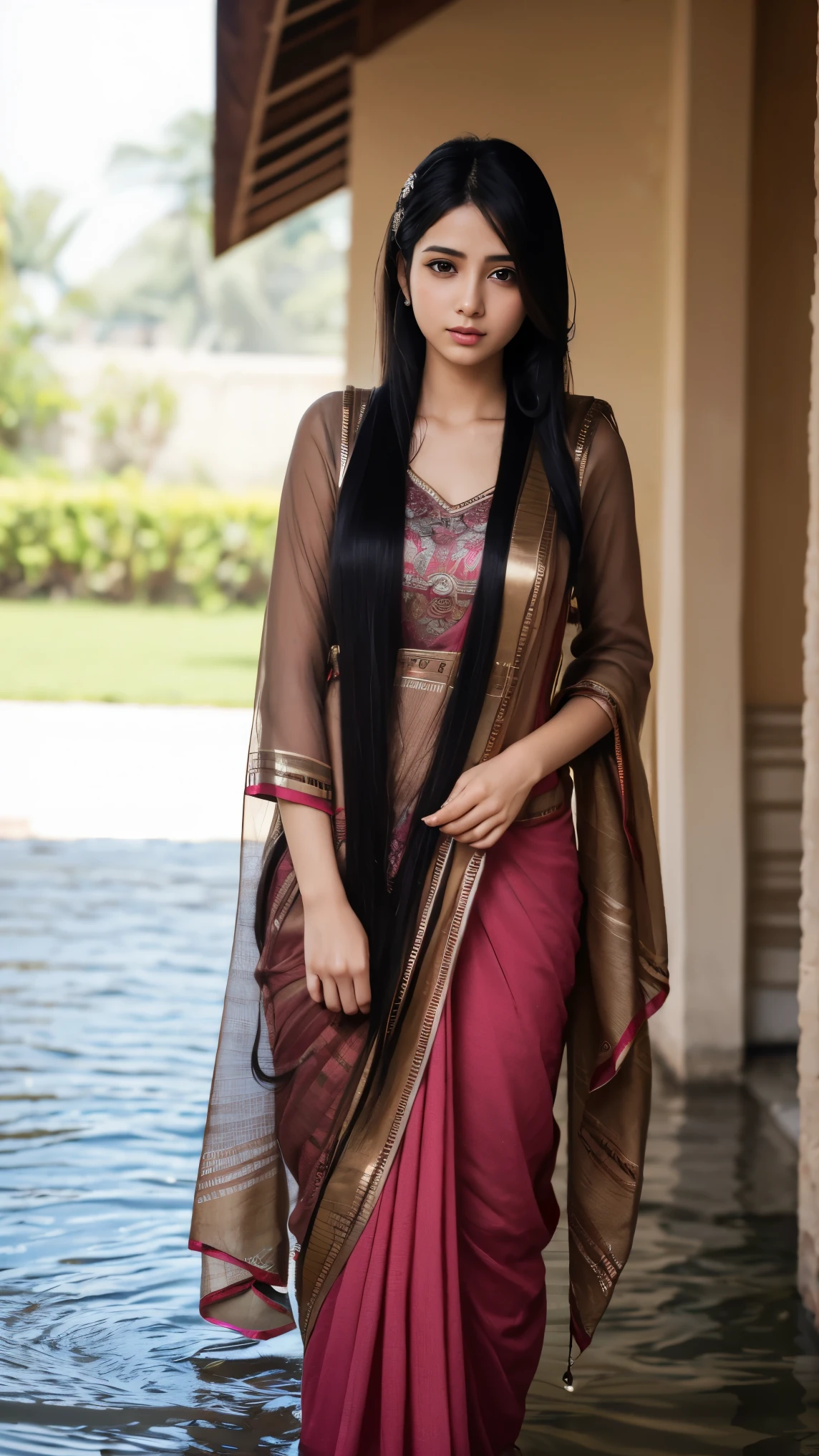 araffeed woman wit, very long very very wet flowing hair, really long, extremely long wet hair, extra long wet hair, elaborate long wett hairstyle, indian empress, elaborate long black wet hairstyle, long  wet hair, indian, long hairs, indian style, long long flowing hair, girl with super long hair, long hair shawl