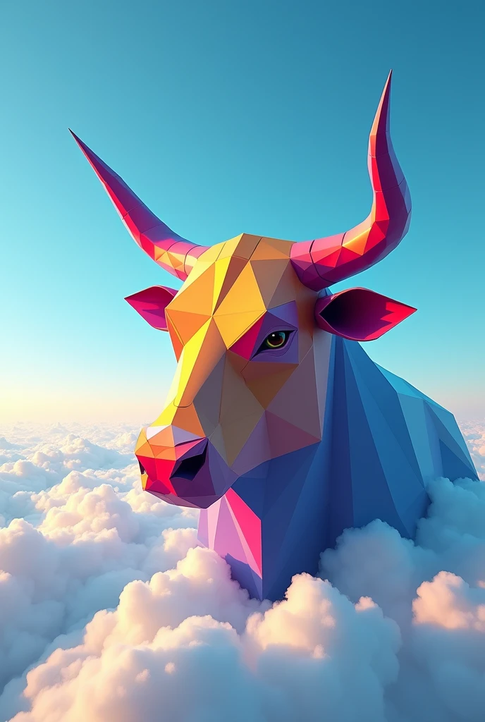 generates a drawing of the top of a bull's head geometrized, from the perspective of a flying plane