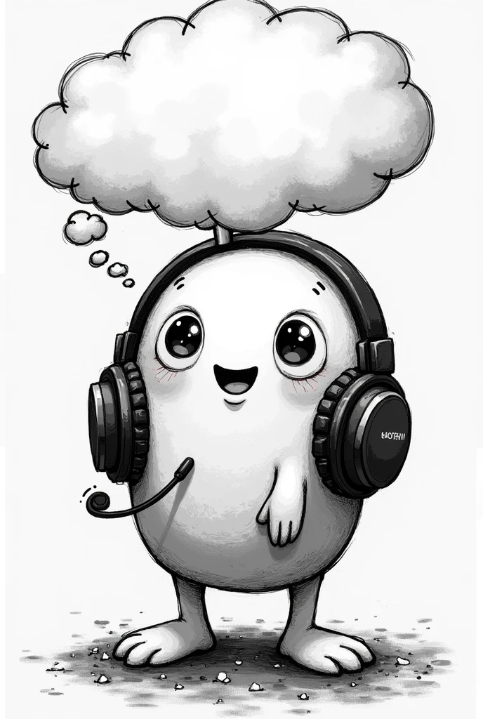 JUJUTSU KAİSEN, The words are wearing headphones. with a large thought bubble above their head.. Black and white background.