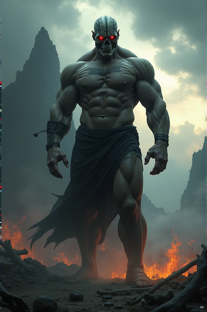 Muscular man with a skull head