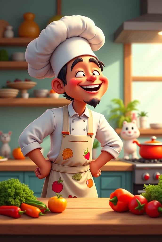 Animated chef giving a kiss to his right 😚