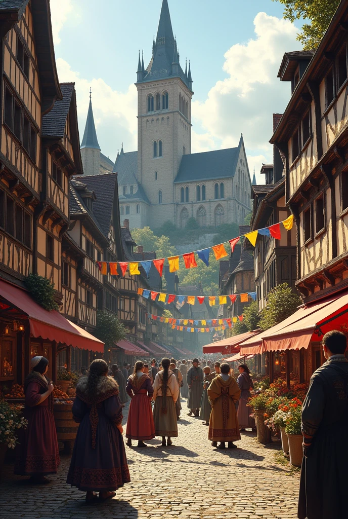 I need an image that shows the landscape of Strasbourg in the 15th century., with a general perspective of the place and that shows the lifestyle and how people looked

