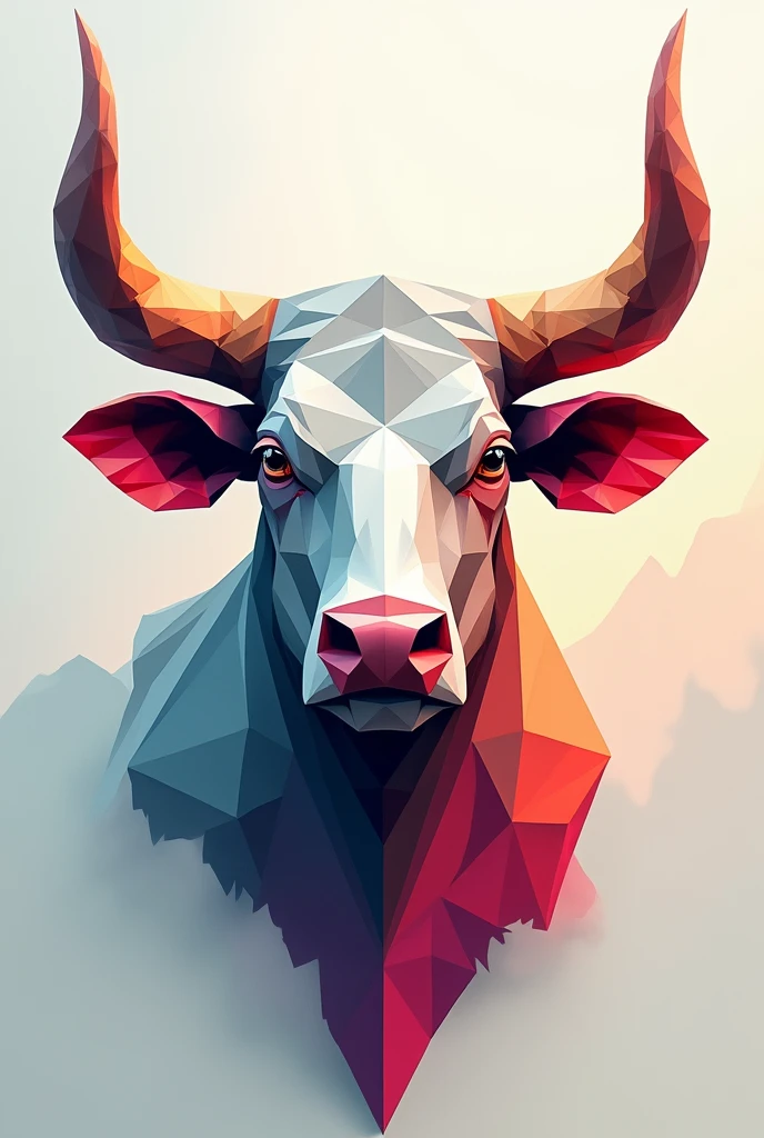 generates a drawing of a geometrized bull's head, View looking down from a much taller person