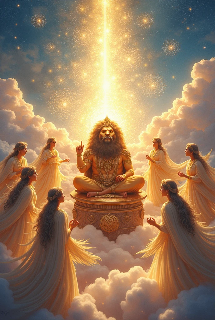 Angels in heaven enjoying the blessings of Narasimha.