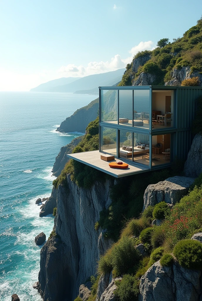 Une maison en containers toute vitrée vue mer