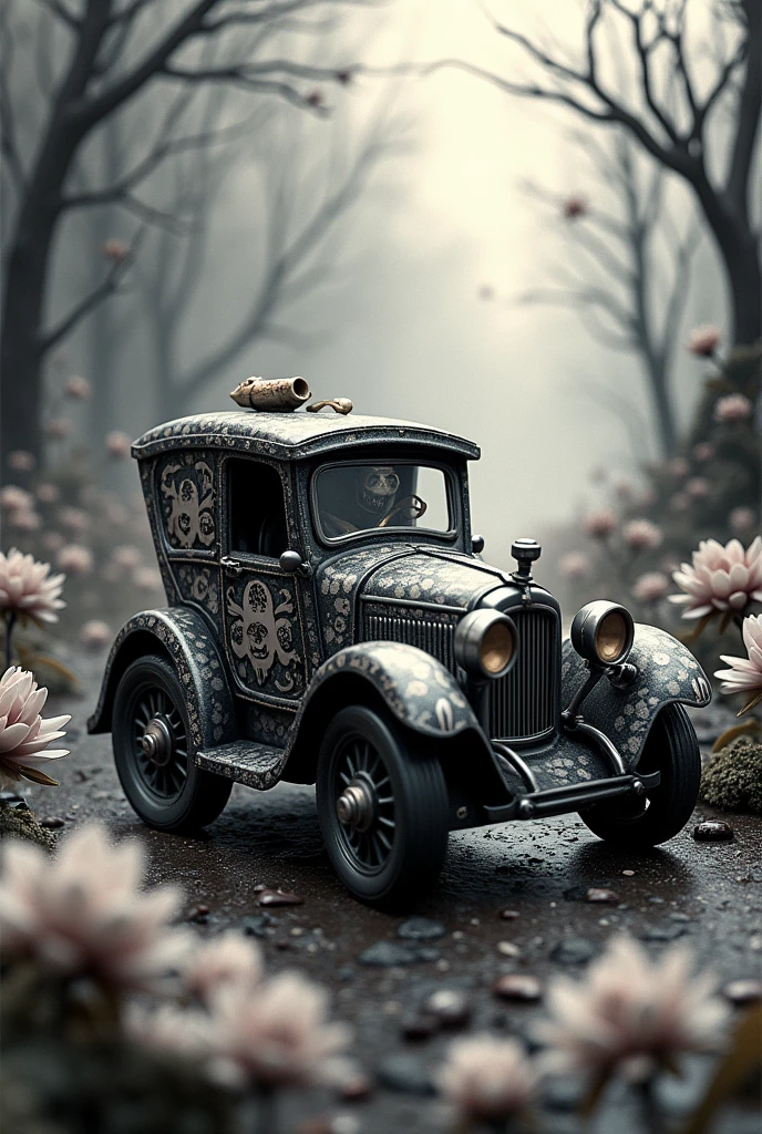 Black and white with skulls toy car