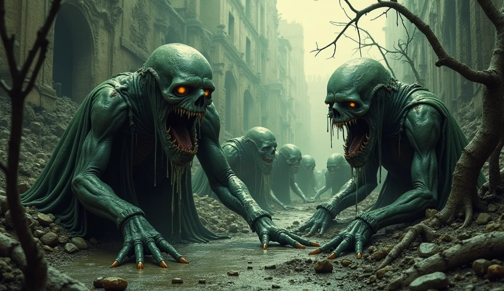 in (close-up:3.1) of lot of characters from (metal hurlant magazine:3.1), inspired by style of Anton Semenov art, in apocalypse in chaotic world, oily and slimy creatures (with Creepy, Sci-Fi, Fantasy and Horror:2.9), horror movie, horrified, terrified, insane, disgusting, disturbing, Impactful, cgsociety, hyper-detailed, digital illusions, cyberspace, photorealistic, arts visuals. Ultra detailed, RAW photo, (cinematic:2.9), artstation style, concept art, masterpiece, 8k, realistic textures, (3D rendering:3.1)