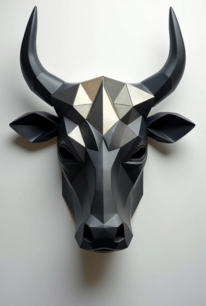 Generate a drawing of a geometric bull mask., view from above