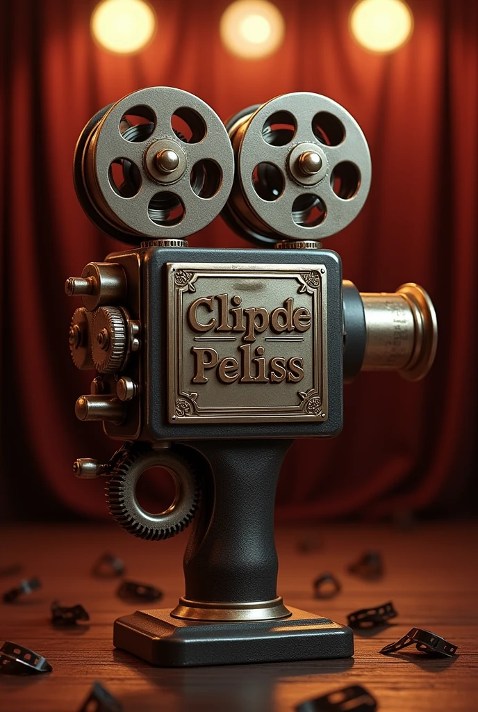 Create an image that says ClipsdePeliss and looks like a movie camera