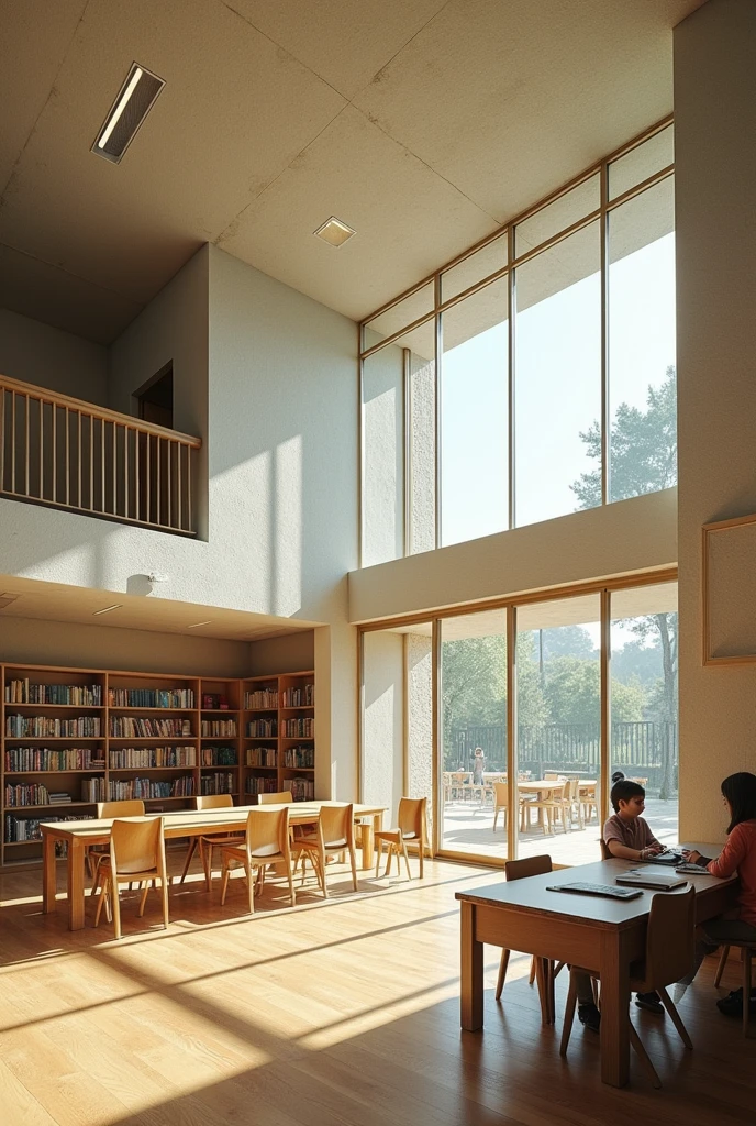 The, with a passive conditioning design, ensures habitability by improving the quality of the space, acoustics, air, temperature and lighting. It uses sandwich-type insulating panels on the roofs, with a polystyrene foam core, which reduces noise, especially that of rain, and improves concentration in the classrooms and library. besides, the project promotes the use of renewable energies, reasonable costs and material reuse, minimizing waste, following the approach of "More for Less" project in architecture.